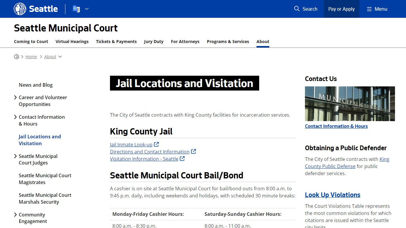 Jail Locations and Visitation - Courts | seattle.gov